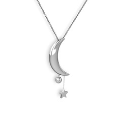 Ay Yıldız Taşlı Kolye - Beyaz zirkon 925 ayar gümüş kolye (40 cm gümüş rolo zincir) #1yf7inu