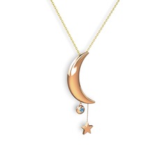 Ay Yıldız Taşlı Kolye - Akuamarin 14 ayar rose altın kolye (40 cm altın rolo zincir) #1ykurmc