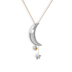 Ay Yıldız Taşlı Kolye - Sitrin 925 ayar gümüş kolye (40 cm rose altın rolo zincir) #5272yw
