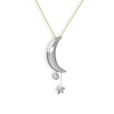 Ay Yıldız Taşlı Kolye - Swarovski 18 ayar beyaz altın kolye (40 cm altın rolo zincir) #5dkyzm