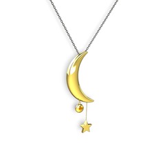 Ay Yıldız Taşlı Kolye - Sitrin 18 ayar altın kolye (40 cm gümüş rolo zincir) #696ydh