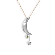 Ay Yıldız Taşlı Kolye - Peridot 14 ayar beyaz altın kolye (40 cm gümüş rolo zincir) #7y6xfu