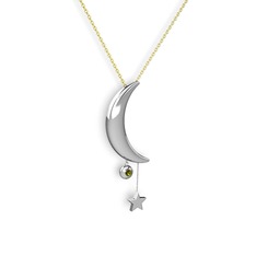 Ay Yıldız Taşlı Kolye - Peridot 18 ayar beyaz altın kolye (40 cm altın rolo zincir) #826d7k