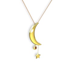 Ay Yıldız Taşlı Kolye - Kök yakut 8 ayar altın kolye (40 cm rose altın rolo zincir) #8t53l4