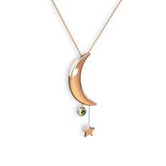 Ay Yıldız Taşlı Kolye - Yeşil kuvars 14 ayar rose altın kolye (40 cm gümüş rolo zincir) #c6jwsx