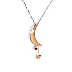 Ay Yıldız Taşlı Kolye - Siyah zirkon 14 ayar rose altın kolye (40 cm gümüş rolo zincir) #ew67f1
