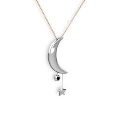 Siyah zirkon 14 ayar beyaz altın kolye (40 cm gümüş rolo zincir)