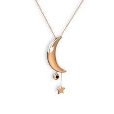 Ay Yıldız Taşlı Kolye - Siyah zirkon 14 ayar rose altın kolye (40 cm gümüş rolo zincir) #ihwza3