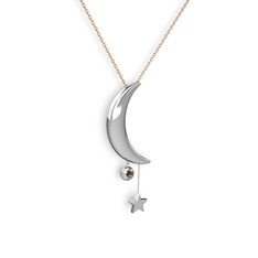 Ay Yıldız Taşlı Kolye - Dumanlı kuvars 18 ayar beyaz altın kolye (40 cm gümüş rolo zincir) #kens0j