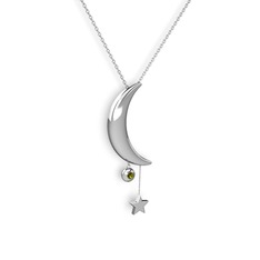 Ay Yıldız Taşlı Kolye - Peridot 925 ayar gümüş kolye (40 cm gümüş rolo zincir) #lv0dvu