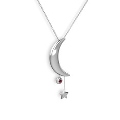 Ay Yıldız Taşlı Kolye - Garnet 8 ayar beyaz altın kolye (40 cm beyaz altın rolo zincir) #moqlb4