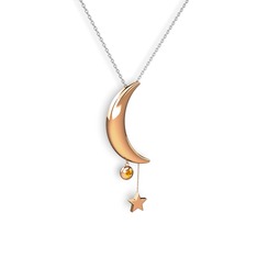Ay Yıldız Taşlı Kolye - Sitrin 8 ayar rose altın kolye (40 cm gümüş rolo zincir) #n0p6x