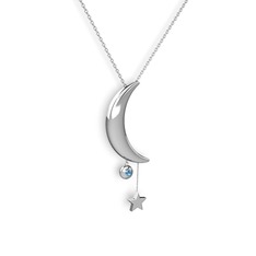 Ay Yıldız Taşlı Kolye - Akuamarin 925 ayar gümüş kolye (40 cm gümüş rolo zincir) #qoddco