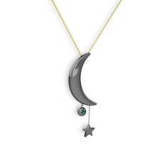 Ay Yıldız Taşlı Kolye - Yeşil kuvars 925 ayar siyah rodyum kaplama gümüş kolye (40 cm altın rolo zincir) #qxgchm