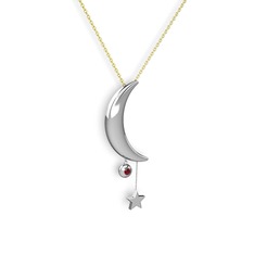 Ay Yıldız Taşlı Kolye - Garnet 18 ayar beyaz altın kolye (40 cm altın rolo zincir) #teif7