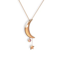 Ay Yıldız Taşlı Kolye - Pembe kuvars 14 ayar rose altın kolye (40 cm rose altın rolo zincir) #vdqagw