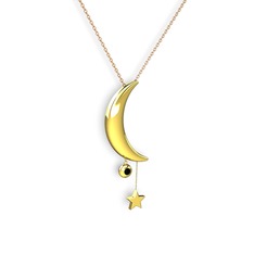 Ay Yıldız Taşlı Kolye - Siyah zirkon 8 ayar altın kolye (40 cm rose altın rolo zincir) #vmgr5r