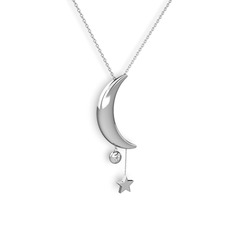 Ay Yıldız Taşlı Kolye - Swarovski 8 ayar beyaz altın kolye (40 cm beyaz altın rolo zincir) #vtcyzy