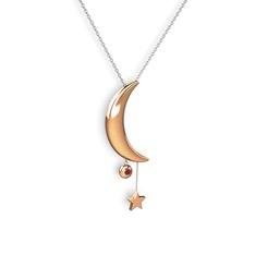 Kök yakut 925 ayar rose altın kaplama gümüş kolye (40 cm beyaz altın rolo zincir)