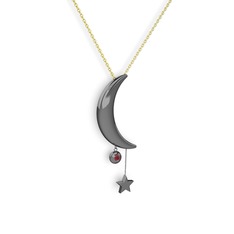 Ay Yıldız Taşlı Kolye - Kök yakut 925 ayar siyah rodyum kaplama gümüş kolye (40 cm altın rolo zincir) #zarc3k