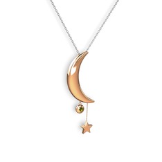 Ay Yıldız Taşlı Kolye - Peridot 18 ayar rose altın kolye (40 cm gümüş rolo zincir) #zclt1s
