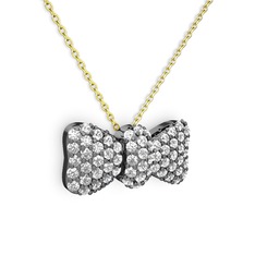 Taşlı Fiyonk Kolye - Swarovski 925 ayar siyah rodyum kaplama gümüş kolye (40 cm altın rolo zincir) #115zlo7