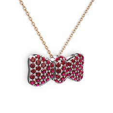 Taşlı Fiyonk Kolye - Rodolit garnet 14 ayar beyaz altın kolye (40 cm rose altın rolo zincir) #11ouafj