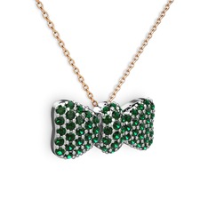 Taşlı Fiyonk Kolye - Yeşil kuvars 18 ayar beyaz altın kolye (40 cm rose altın rolo zincir) #18m0siu