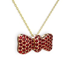 Taşlı Fiyonk Kolye - Garnet 14 ayar rose altın kolye (40 cm altın rolo zincir) #1an10de