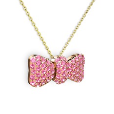 Pembe kuvars 8 ayar rose altın kolye (40 cm altın rolo zincir)