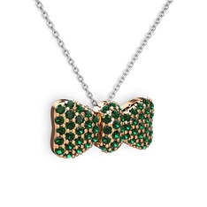 Taşlı Fiyonk Kolye - Yeşil kuvars 18 ayar rose altın kolye (40 cm beyaz altın rolo zincir) #1bmvp63