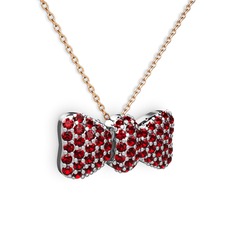 Taşlı Fiyonk Kolye - Garnet 18 ayar beyaz altın kolye (40 cm rose altın rolo zincir) #1cb5u78