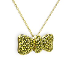 Taşlı Fiyonk Kolye - Peridot 925 ayar altın kaplama gümüş kolye (40 cm gümüş rolo zincir) #1cee0by