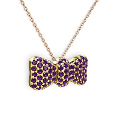 Taşlı Fiyonk Kolye - Ametist 8 ayar altın kolye (40 cm rose altın rolo zincir) #1cow6h4