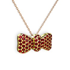 Garnet 14 ayar altın kolye (40 cm rose altın rolo zincir)