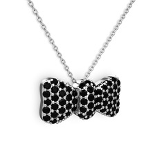 Taşlı Fiyonk Kolye - Siyah zirkon 14 ayar beyaz altın kolye (40 cm beyaz altın rolo zincir) #1gjrb73