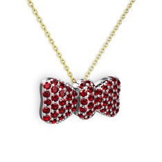 Taşlı Fiyonk Kolye - Garnet 14 ayar beyaz altın kolye (40 cm gümüş rolo zincir) #1gko1vo