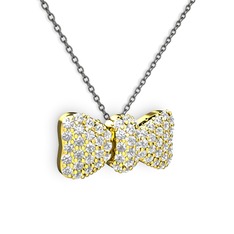 Taşlı Fiyonk Kolye - Swarovski 8 ayar altın kolye (40 cm gümüş rolo zincir) #1gokzkw