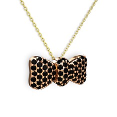 Taşlı Fiyonk Kolye - Siyah zirkon 8 ayar rose altın kolye (40 cm altın rolo zincir) #1hxxz6p