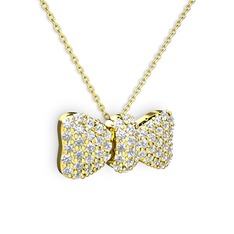 Taşlı Fiyonk Kolye - Swarovski 14 ayar altın kolye (40 cm altın rolo zincir) #1iabygg