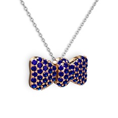 Lab safir 925 ayar rose altın kaplama gümüş kolye (40 cm gümüş rolo zincir)