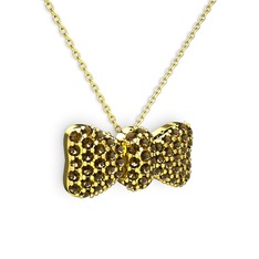 Taşlı Fiyonk Kolye - Dumanlı kuvars 14 ayar altın kolye (40 cm altın rolo zincir) #1iyklxq