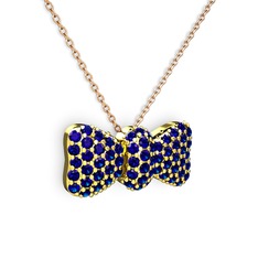 Taşlı Fiyonk Kolye - Lab safir 8 ayar altın kolye (40 cm rose altın rolo zincir) #1k1ybfb