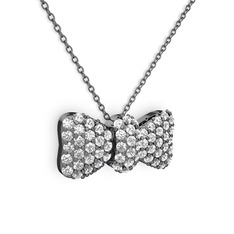 Taşlı Fiyonk Kolye - Swarovski 925 ayar siyah rodyum kaplama gümüş kolye (40 cm gümüş rolo zincir) #1limdzl