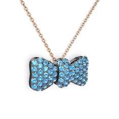 Taşlı Fiyonk Kolye - Akuamarin 925 ayar siyah rodyum kaplama gümüş kolye (40 cm gümüş rolo zincir) #1lst0wj