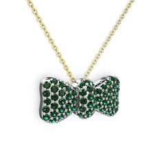 Taşlı Fiyonk Kolye - Yeşil kuvars 8 ayar beyaz altın kolye (40 cm altın rolo zincir) #1mkdb5p