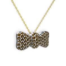 Taşlı Fiyonk Kolye - Dumanlı kuvars 18 ayar beyaz altın kolye (40 cm altın rolo zincir) #1qwwlnj