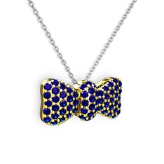 Taşlı Fiyonk Kolye - Lab safir 14 ayar altın kolye (40 cm beyaz altın rolo zincir) #1r76dmu