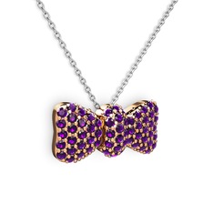 Taşlı Fiyonk Kolye - Ametist 18 ayar rose altın kolye (40 cm gümüş rolo zincir) #1r8r0dv