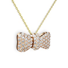 Taşlı Fiyonk Kolye - Swarovski 18 ayar rose altın kolye (40 cm gümüş rolo zincir) #1suuvry